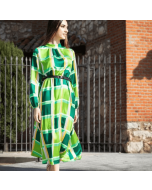 Long-sleeved dress with color printing European and American women's MIDI skirt Bohemian vacation with umbrella skirt