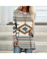 Casual Tunic - Western-inspired Print with Crew Neck Design