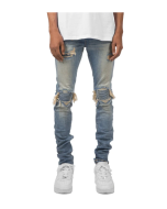 Men's pleated slim fit stretch jeans