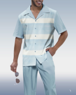 Blue Printed Walking Set with Textured Short Sleeves