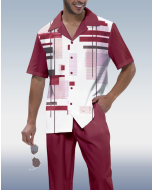 Men's Short Sleeve Walking Suit in Claret Print