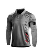 American Flag Grey Long Sleeve Polo Shirt
