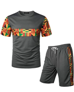 Men's Printed Colorblock T-Shirt and Shorts Set 020