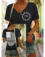 Women's Independence Day We The People1776 America Flag V-Neck Tee