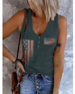 Women's Casual Button Collar Printed Tank Top