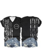 Women's Independence Day We The People 1776 Flag Print V-Neck T-Shirt