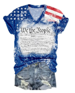 Women's Independence Day We The People 1776 Flag Print V-Neck