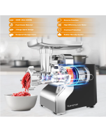 Yumystori Meat Grinder, 3000W Max 5 in 1 Meat Grinder Electric, ETL Approval Heavy Duty Meat Mince with Sausage Stuffer Tube, 3 Plates, Veggies Slicer / Shredder / Grater & Kubbe Kit for Home Kitchen
