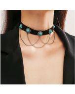 Punk style retro velvet collarbone chain metal rock necklace1