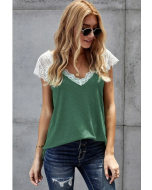 Women's V Neck Lace Vest Summer Casual Short-sleeved Top