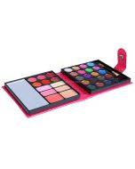 6039 32 color combinations, 20 color eye shadow palette + blush, powder, lip jelly with mirror & brush / wallet style set (color: plum red)