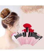 G-24-007 24-in-1 wooden handle makeup brush, foundation brush, makeup tool set (color: pink)