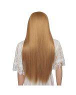 Female medium length straight hair golden rose net chemical fiber wig