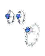 ZHS312 Sterling Silver S925 Platinum Zircon Opal Ear Buckle&Mang Star Ring Set
