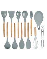 12 in 1 Silicone Wood Handle Heat-resistant Cooking Cutlery Sets Kitchen Tools