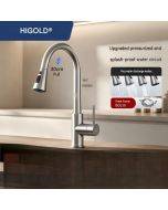 HIGOLD 304 Stainless Steel Kitchen Faucet with Pull-Down Sprayer, 360° Swivel, Splash-Proof Modern Sink Tap, Hot & Cold mixer