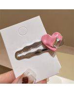 Sweet and cool style metal heart big rhinestone duckbill clip simple bright silver sweet wavy edge clip alloy hair clip hair accessories