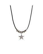 Black leather rope beaded five-pointed star titanium steel necklace
