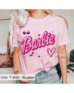 Barbie Pink Casual Style Fashion Short Sleeve Women's T-Shirt Printed Round Neck