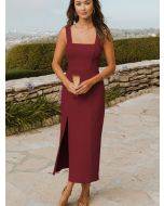Evening Party Wear Square Neck Side Slit Midi Elegant Casual Woman Dresses New Arrivals 2023