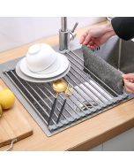A8015 Multifunctional Foldable Silica Gel Stainless Steel Sink Kitchen Drain Rack for Plate Cups Fruits Vegetables