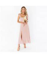 Summer new elegant and fashionable rope-tie women's dressestemperament slit casual dresses