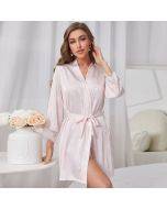Ice silk nightgown women's summer new sexy lace long-sleeved morning gown mid-length large size silk bathrobe home service