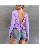European and American women's clothing hollow backless running breathable fitness clothing bottoming blouse strapped T-shirt long-sleeved sweater