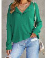 Solid plaid V-neck long sleeves