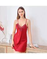 Ice silk nightgown female summer 2022 new sexy lace halter nightgown thin section hot back erotic home wear