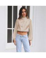 Office Ladies Blouse 2022 Spring Bohemian Blusas Femininas Women Blouse Sexy Long Sleeve Mock Neck Party Tops