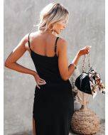 2021 Women's elegant sexy low-cut smooth knit slit Dress Casual sexy backless strap dress