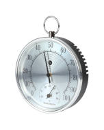 Mini Round Clock-shaped Indoor Outdoor Hygrometer Humidity Thermometer Temperature Meter with Hanging Ring(Silver)