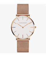 Relógio feminino analógico de quartzo ouro rosa pulseira de malha de aço inoxidável feminino relógio de pulso à prova d'água