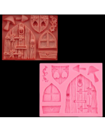 2 pieces for sale Cartoon house wooden window silicone candy mold Fairy tale cake decoration mold