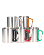 Stainless steel double-layered mug, water cup, coffee cup with carabiner, random colors