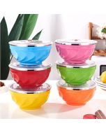 6 pieces/set sold 17cm double-layer stainless steel bowl with lid, children's insulated rice bowl (6 colors)