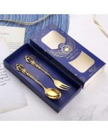 2 pieces/box Retro Hollow Embossed Dessert Spoon and Fork Set Carved Tableware Gift Box