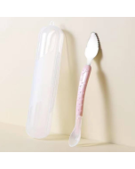 Baby fruit double-headed mud scraper 304 stainless steel silicone soft spoon baby spoon mud scraper with storage box