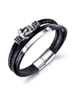 Stainless Steel Ship Anchor Men's Leather Bracelet with Multi-Layer Woven Vintage Bracelet