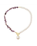 Bohemian Colorful Natural Stone Necklace, Model: N2106-22 Purple Stone Single Chain