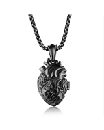 Customizable Titanium Steel Heart Pendant with Openable Feature, Color: Black Large Size + 4x60cm Pearl Chain
