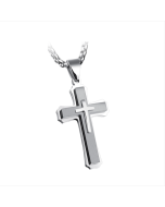 Three-layer Cross Necklace, Titanium Steel Men's Necklace, Color: Natural Tone Pendant with 3x55cm Pearl Chain