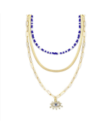 Angel Eye Pendant Multi-layer Necklace, Model: N2210-6 with Rice Bead Snake Chain in Three Layers