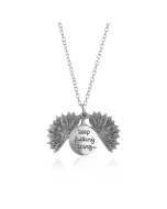 N2003-23 Antique Silver Necklace with Alloy Sunflower Design Openable Double-sided Engraved Jewelry Pendant