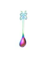 Multicolor Stainless Steel Butterfly Coffee Spoon Fruit Cold Drink Ice Cream Dessert Tea Spoon, Color:Rainbow