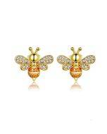 S925 Sterling Silver Earrings with Gold Bee Set Zircon Sterling Silver Earrings