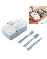 Cartoon Wheat Straw Bento Box Children Going Out Division Complementary Food Box Environmentally Friendly Healthy Office Worker Student Lunch Box(Blue)