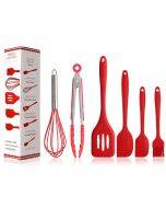 Silicone Kitchenware Slotted Spatula Scraper Egg Beater Brush Food Clip Set