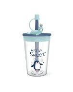 Children Cartoon Marine Animal Straw Drinking Cup Safe And Environmentally Friendly Plastic Drinking Cup(Light Blue)